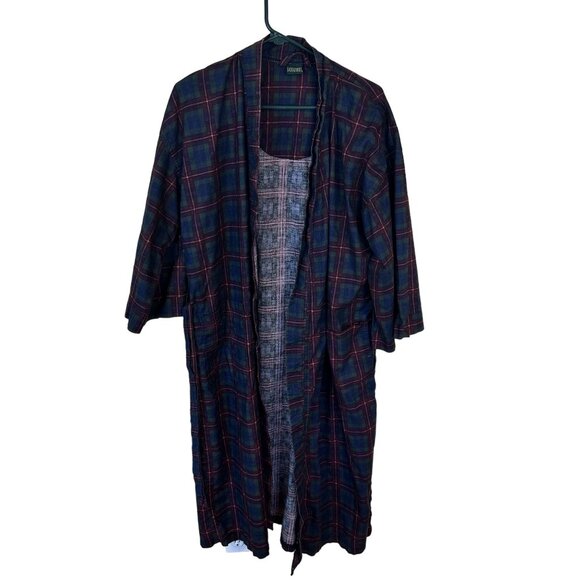 Vtg Saddlebred Plaid Robe Navy Blue Forrest Green One Size 100% Cotton Unisex - Picture 1 of 9